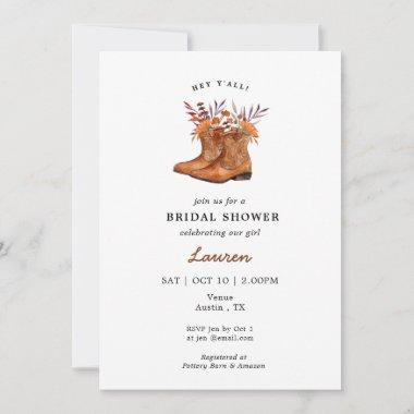 Cowgirl Boots Rustic Western Bridal shower Invitations