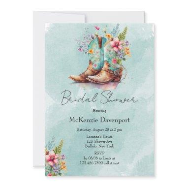 Cowgirl Boots Wildflowers Aqua