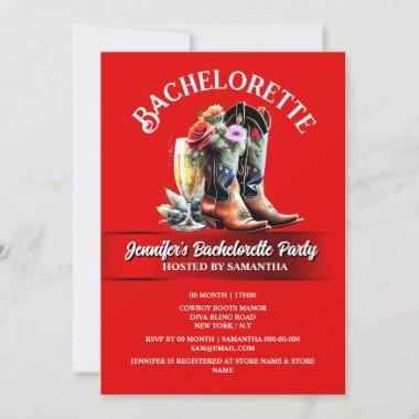 Cowgirl country wildflowers red white boots glam Invitations