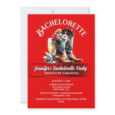 Cowgirl country wildflowers red white boots glam Invitations