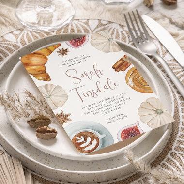 Cozy Fall White Pumpkin & Pastries Bridal Shower Invitations