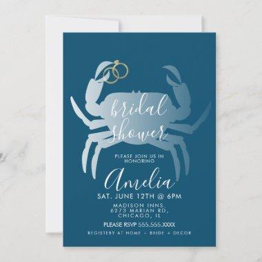 Crab Crustacean Ocean Bridal Shower Navy Invitations