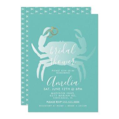 Crab Crustacean Teal Ocean Bridal Shower  Invitations