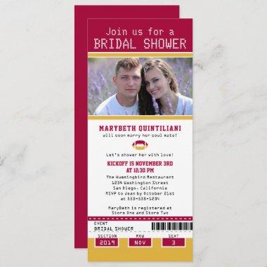 Cranberry Gold Football Ticket Bridal Shower Invitations