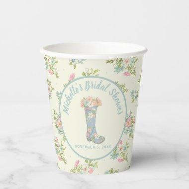 Cream and Blue Rain Boot Bridal Shower Paper Cups