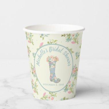Cream and Blue Rain Boot  Paper Cups