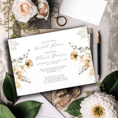 Cream And Sage Wildflowers Floral Bridal Shower Invitations