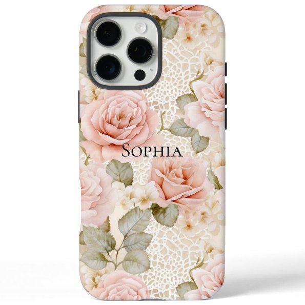 Cream Blush Pink Roses Floral  iPhone 16 Pro Max Case