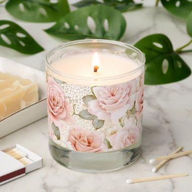 Cream Blush Pink Roses Floral  Scented Candle