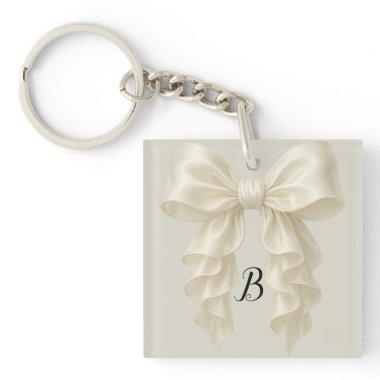 Cream Cascade Ruffle Bow Classy Posh Keychain