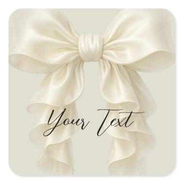 Cream Cascade Ruffle Bow Tying Knot  Square Sticker