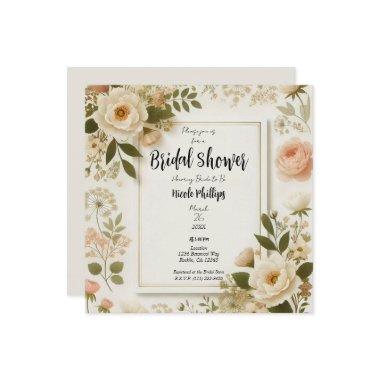 Cream Floral Square Minimal Elegant