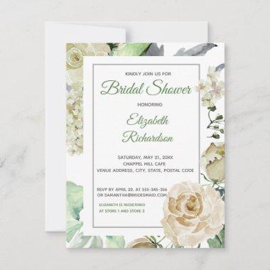 Cream Rose Watercolor Floral  Bridal Shower RSVP Card
