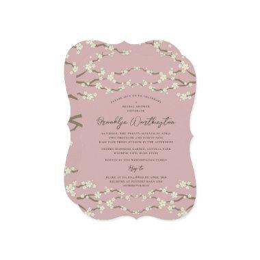 Cream Sakura Cherry Blossoms Pink Bridal Shower Invitations