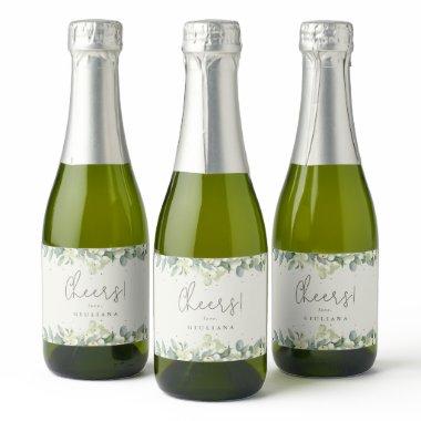 Cream Snowberry+Eucalyptus Bridal Shower Mini Sparkling Wine Label