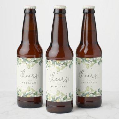 Cream Snowberry+Eucalyptus Winter Bachelorette Beer Bottle Label