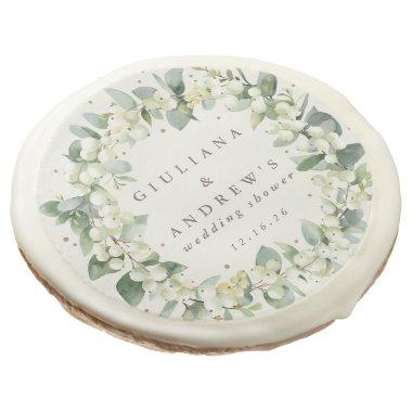 Cream Snowberry+Eucalyptus Winter Wedding Shower Sugar Cookie