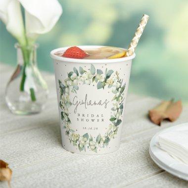 Cream Snowberry+Eucalyptus Wreath Bridal Shower Paper Cups