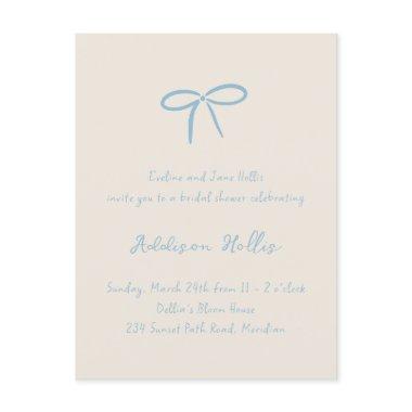 Cream Something Blue Bow Bridal Shower PostInvitations