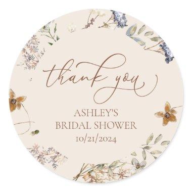 Cream Watercolor Wildflowers Calligraphy Favors Classic Round Sticker