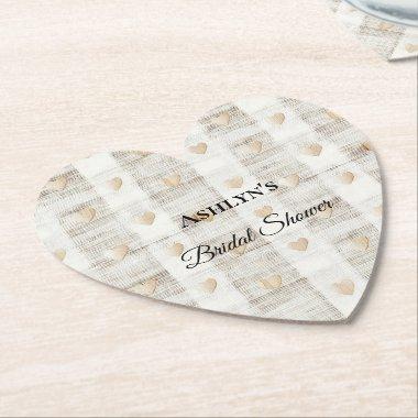 Cream White Beige Boho Hearts  Paper Coaster
