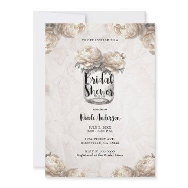 Cream White Peony Mason Jar Rustic