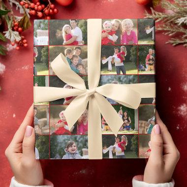 Create Custom 6 Photo Collage Red Gold Christmas Wrapping Paper