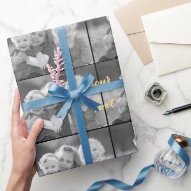 Create Custom Vintage Look Black White Photo Text Wrapping Paper