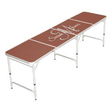 Create your own party Terracotta Monogrammed Name Beer Pong Table