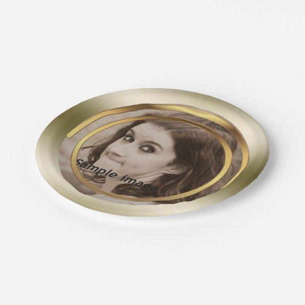 Create Your Own Photo | Chic Gold Metallic Party Paper Plates