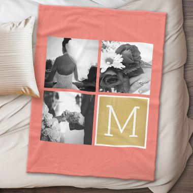 Create Your Own Wedding Photo Collage Monogram Fleece Blanket