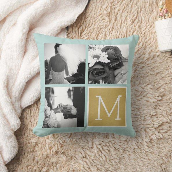 Create Your Own Wedding Photo Collage Monogram Throw Pillow