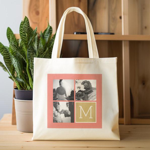 Create Your Own Wedding Photo Collage Monogram Tote Bag