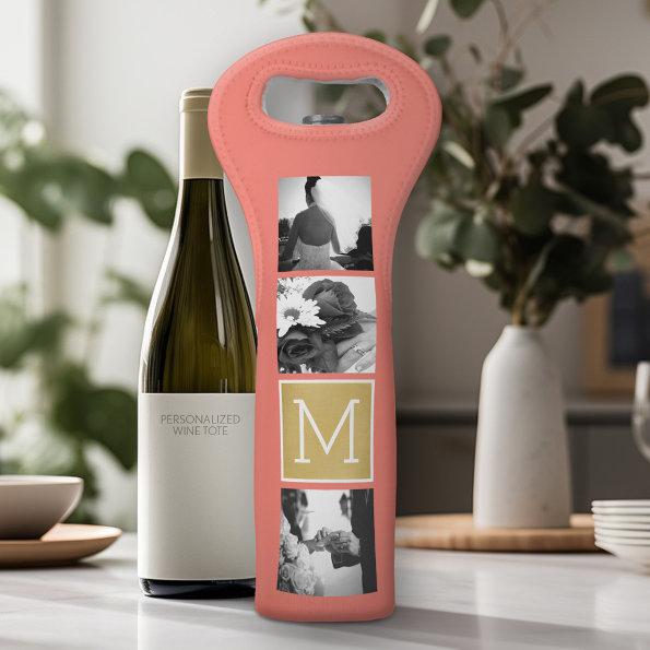 Create Your Own Wedding Photo Collage Monogram Wine Bag