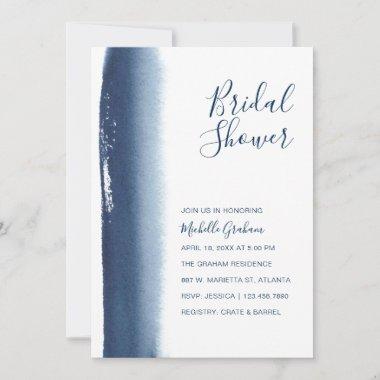 Creative Navy Blue Watercolor Bridal Shower Invitations