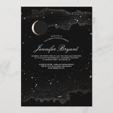 Crescent Moon and Night Stars Bridal Shower Invitations