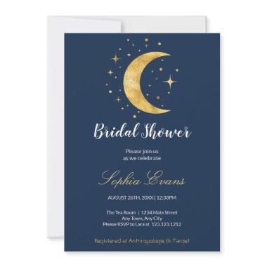 Crescent Moon Starry Night Navy Blue
