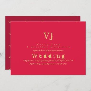 Crimson Typwriter Wedding Invitations Gold Inked