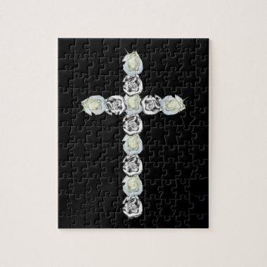 Cross of Silver and White Roses Jigsaw Puzzle