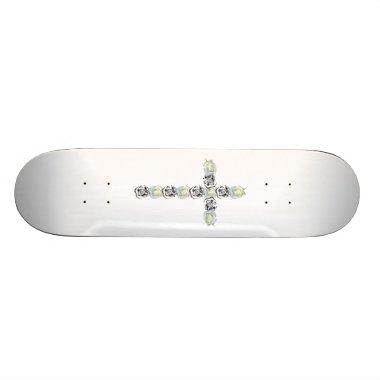 Cross of Silver and White Roses Skateboard Deck