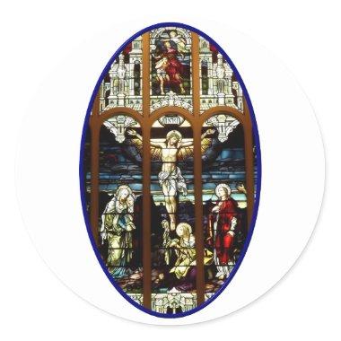 Crucifixion of Jesus stained glass window Classic Round Sticker