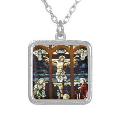 Crucifixion of Jesus stained glass window Necklace