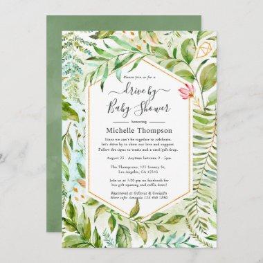 Crystal Greenery Drive By Bridal or Baby Shower Invitations