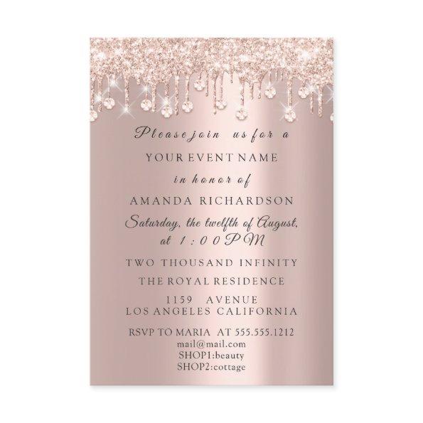 Crystals Glitter Drips Rose  Birthday