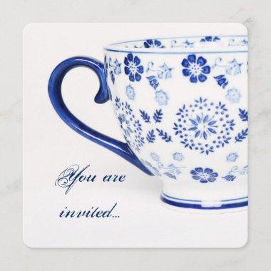 cup of tea victorian blue - tea party invite