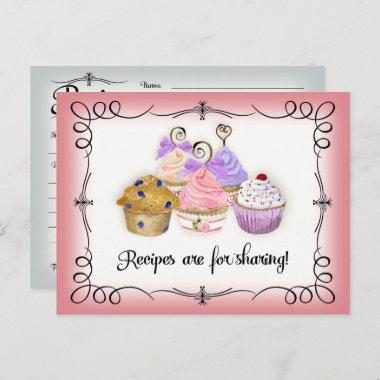 Cupcake Dessert Watercolor Recipe Bridal Shower PostInvitations