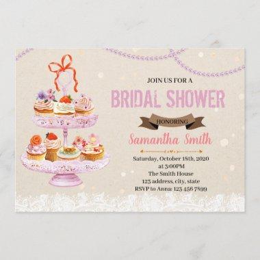 Cupcake on stand bridal shower Invitations