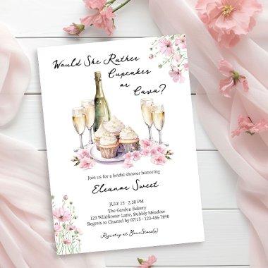 Cupcake or Cava Delicate Pink Floral Bridal Shower Invitations