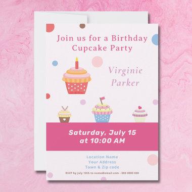 Cupcake Party Pink Birthday Invitations