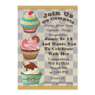 Cupcake Wars Bake Off Birthday Checkered Invite